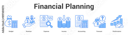 Financial Planning web banner icon set vector illustration concept for business with icon of Budget, Revenue, Expense, Income, Accounti.