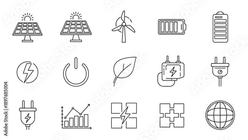 Renewable Energy and Green Technology Outline Icons Set