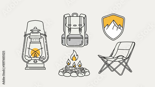 Camping and outdoor adventure icons.