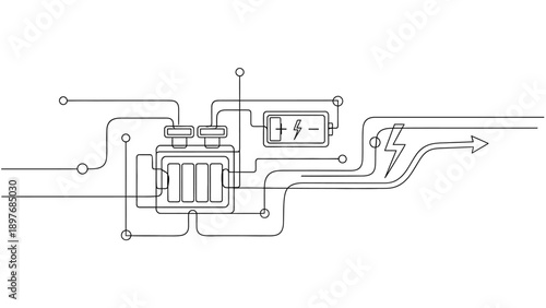 Abstract electric circuit with battery and lightning symbol