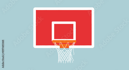 Basketball Hoop with Red Backboard and Net.
