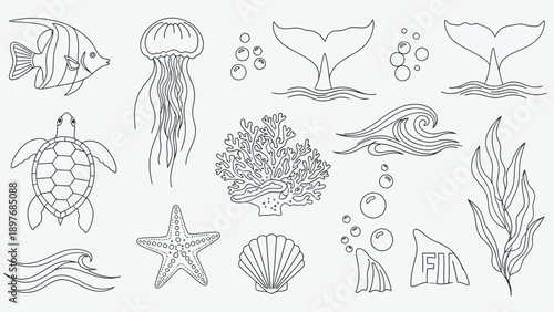 Ocean life illustration set