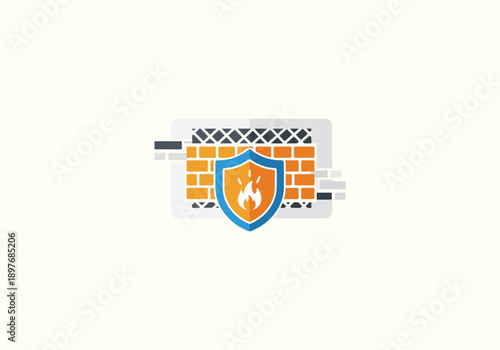 Vector Concept Design Flat Icon Digital Firewall Shield Icon Protecting Data Network Security Illustration.
