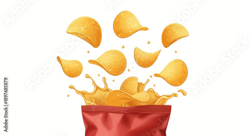 Potato Chips Flying Out of Red Bag