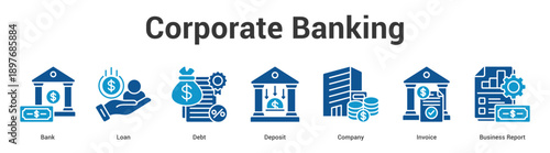 Corporate Banking web banner icon set vector illustration concept for business with icon of Bank, Loan, Debt, Deposit, Company, Invoi.