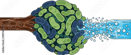 A vibrant illustration of a whisk pouring liquid with splashing drops from a blue container, showcasing dynamic motion and fluid artistry