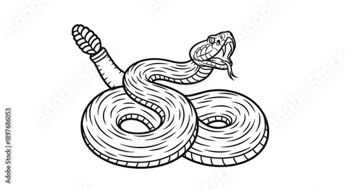 Black and White Snake Illustration Coiled.
