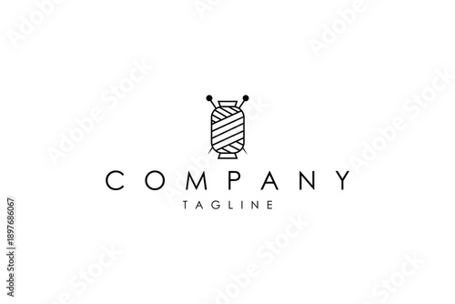 Wool knitting yarn logo for handicrafts in line art design style