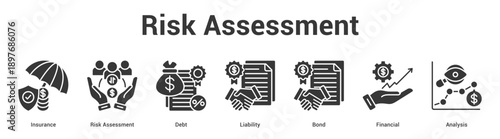 Risk Assessment web banner icon set vector illustration concept for business with icon of Insurance, Risk Assessment, Debt, Liability, Bo.