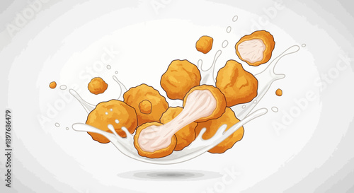 Chicken nuggets with milk splashing