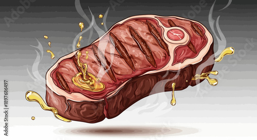 Grilled Steak with Dripping Oil