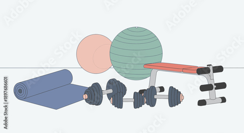 Fitness Equipment Dumbbells and Exercise Balls.
