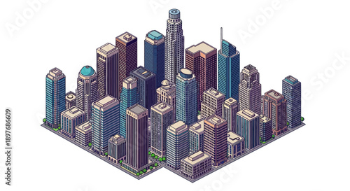 3D Rendering of Modern City Skyscrapers.