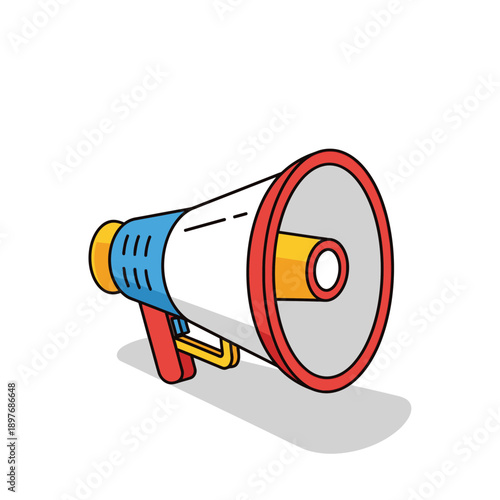 Colorful Megaphone Illustration with Red Trim.