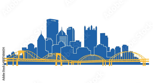 City Skyline Silhouette with Bridge Illustration.
