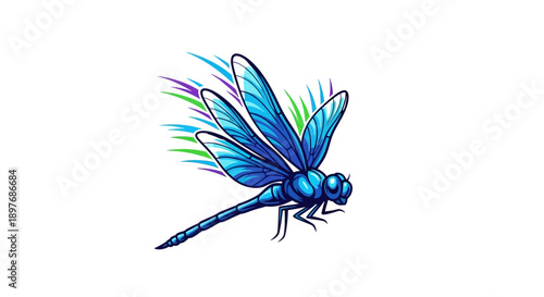 Blue Dragonfly with Iridescent Wings in Flight.