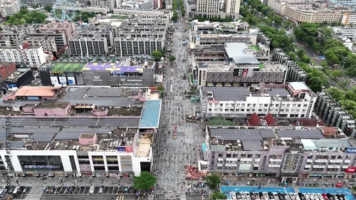 Aerial Photo of Shenzhen Commercial Street Center with Pedestrians, Guangdong