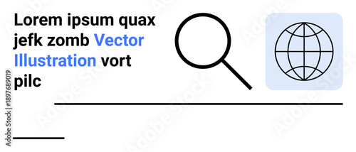 Search engine, global communication, research tools, online connectivity, internet browsing, digital exploration. A magnifying glass and a globe icon search engine and global communication concepts