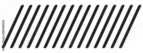 Slashes pattern. Repeated thin black oblique stitch lines on white background. Slanted parallel straight sticks. Tilted embroidery print. Abstract minimalist design. Vector graphic illustration