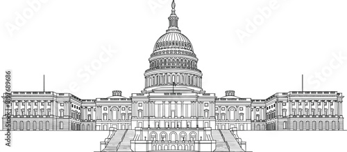 The United States Capitol building facade with central dome and steps viewed from the front