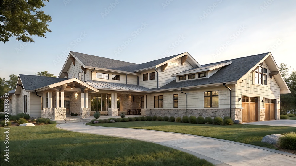 Fototapeta premium Luxury Modern Craftsman Home Exterior