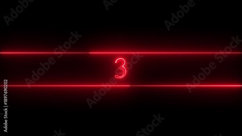 Neon number 3 educational mathematics animated icon with glowing line style on black background. Represents learning, counting, numeracy, math education, first step, beginner.