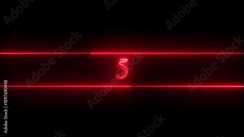 Neon number 5 educational mathematics animated icon with glowing line style on black background. Represents learning, counting, numeracy, math education, first step, beginner.