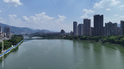 Shaxi River Aerial View, Sanming Fujian - Urban Landscape Both Sides