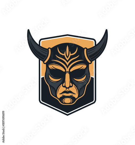 Abstract warrior mask design with horns and geometric pattern