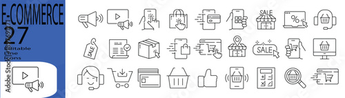 E-Commerce icon set. Editable stroke. Vector illustration.