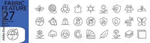 Fabric Feature icon set. Editable stroke. Vector illustration.