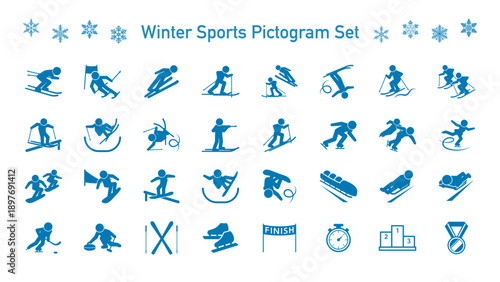 冬季スポーツ競技ピクトグラムセット（ウィンタースポーツベクターアイコン）｜Winter Sports Pictogram Set | Winter Sports Icon Vector