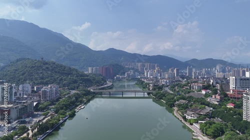 Shaxi River Aerial View, Sanming Fujian - Urban Landscape Both Sides