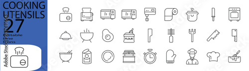 Cooking Utensils icon set. Editable stroke. Vector illustration.