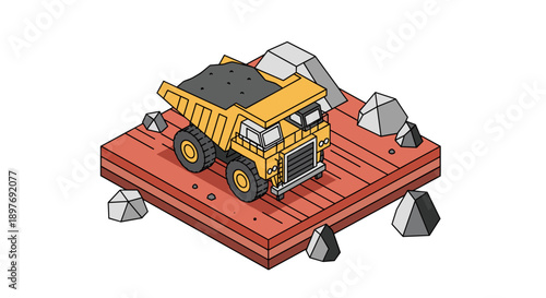 Yellow Dump Truck on Wooden Platform.