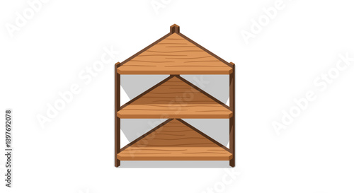 Wooden Three Tier Shelf Illustration.