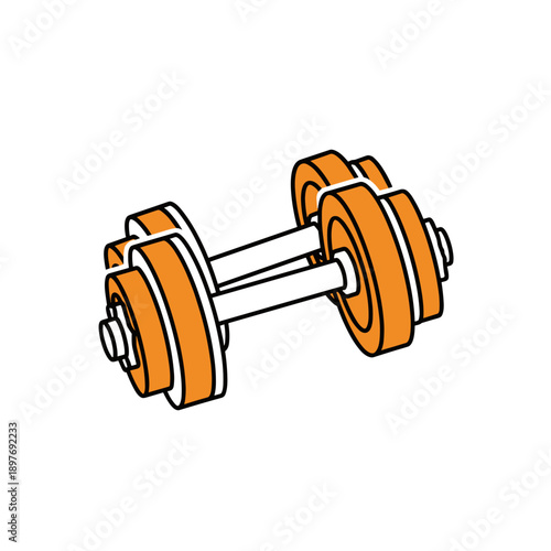 Two dumbbells for arm muscle training are located nearby. Vector illustration.