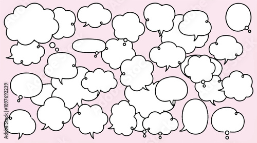 Group of varied thought bubbles representing ideas, communication, and conversation. Vibrant vector graphics.