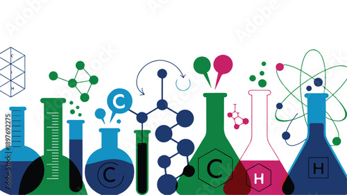 Modern Chemistry Vector Graphics: Bold Silhouettes of Scientific Elements on White Background