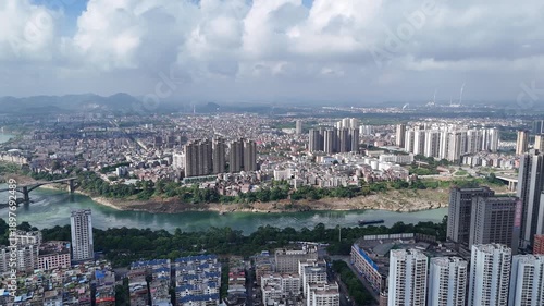 Laibin Aerial View - Hongshui River and City Skyline, Guangxi China