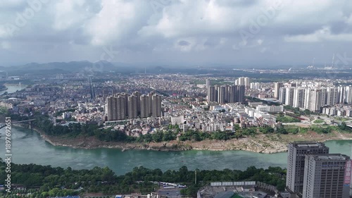 Laibin City Aerial View - Hongshui River, Guangxi China