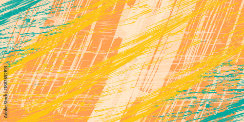 This abstract illustration features a lively blend of orange and yellow hues, accented with chalky textures and bold brush strokes. eps 10