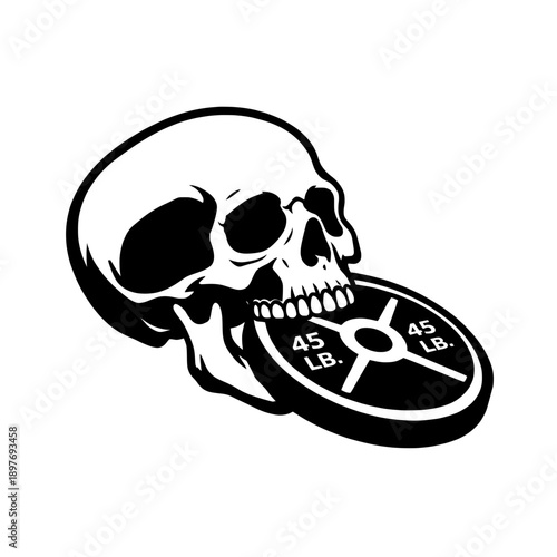 Hardcore Fitness Skull Illustration Biting Heavy 45lb Weight Plate for Gym Branding