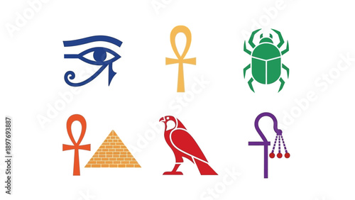 Ancient Egyptian Symbols: Eye of Horus, Ankh, Pyramid, Scarab, Falcon, Djed Pillar