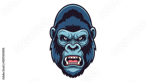 Angry Gorilla Head Portrait, Aggressive Primate Face, Fierce Wild Animal