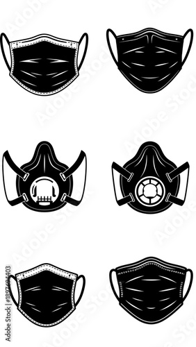 Collection of Black and White Face Masks: Surgical and Respirator Styles