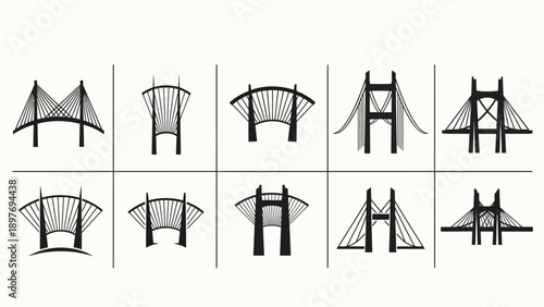 Collection of Bridge Silhouettes: Various Architectural Designs