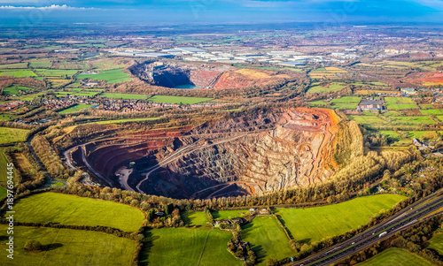 Aerial open-pit quarry and industrial landscape near Coalville, Leicestershire