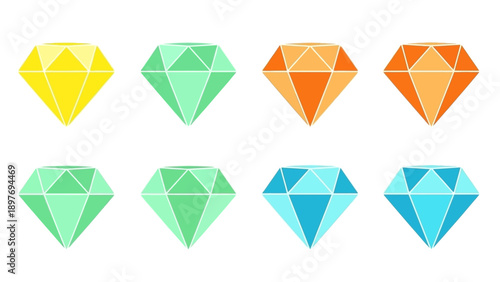 Collection of Colorful Diamond Gems, Faceted Jewels in Various Bright Colors