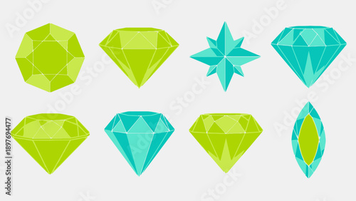 Collection of Colorful Gemstones and Diamonds, Gemstone Cuts, Jewelry Design Elements
